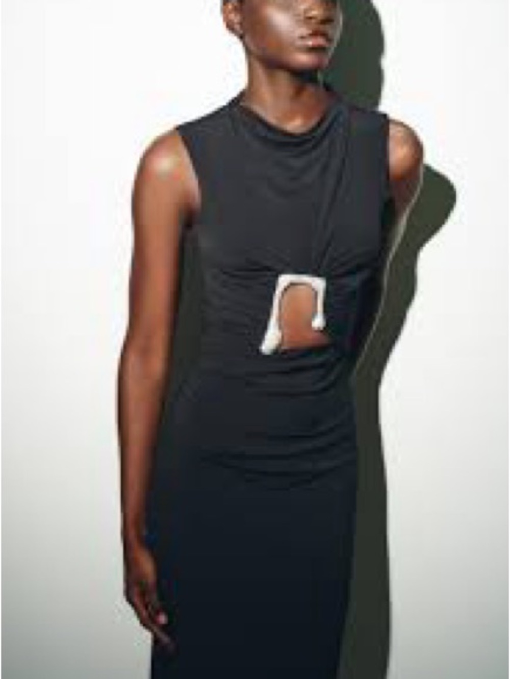 Zara Black Sleeveless Midi Dress with Front Keyhole